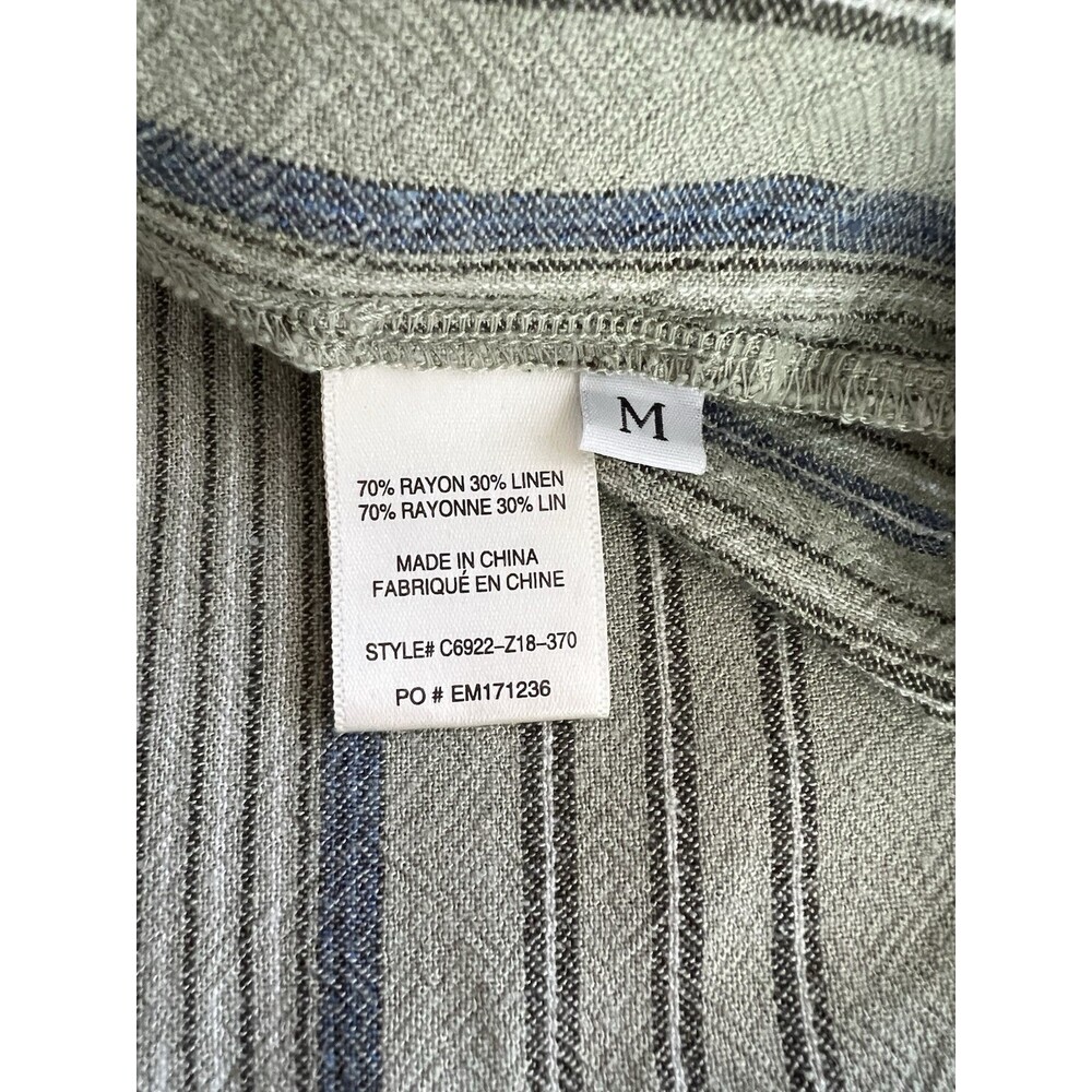 Cloth & Stone Short Sleeve Shirt Dress Button Back Linen Blend Green Stripe M - Picture 8 of 9